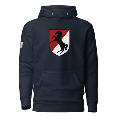 11th Armored Cavalry Regiment Insignia ("Blackhorse Regiment") | Premium Cotton Hoodie Cotton Hoodie Gun Beaver Navy Blazer S 