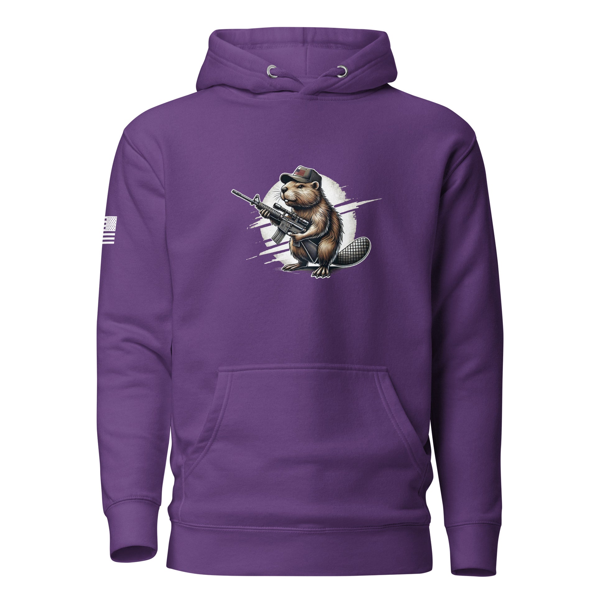 Patriotic Gun Beaver | Premium Cotton Hoodie Cotton Hoodie Gun Beaver Purple S 