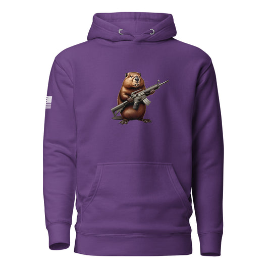 Gun Beaver Clutching Rifle | Premium Cotton Hoodie Cotton Hoodie Gun Beaver Purple S 