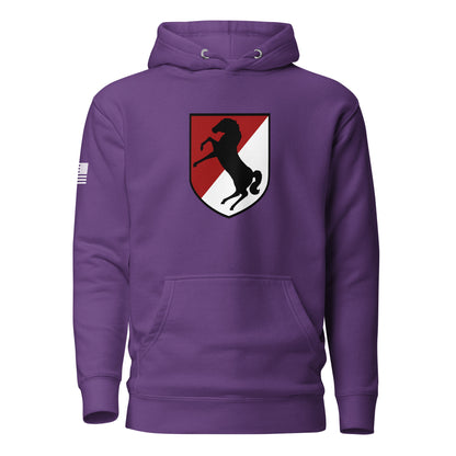 11th Armored Cavalry Regiment Insignia ("Blackhorse Regiment") | Premium Cotton Hoodie Cotton Hoodie Gun Beaver Purple S 