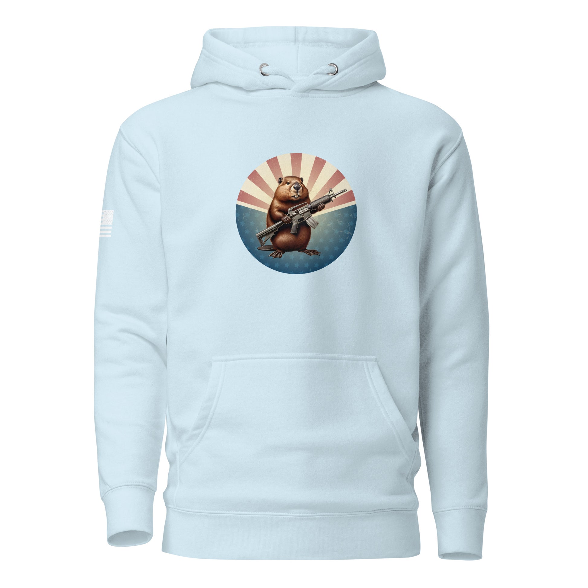 Gun Beaver Stars & Stripes | Premium Cotton Hoodie Cotton Hoodie Gun Beaver Sky Blue S 