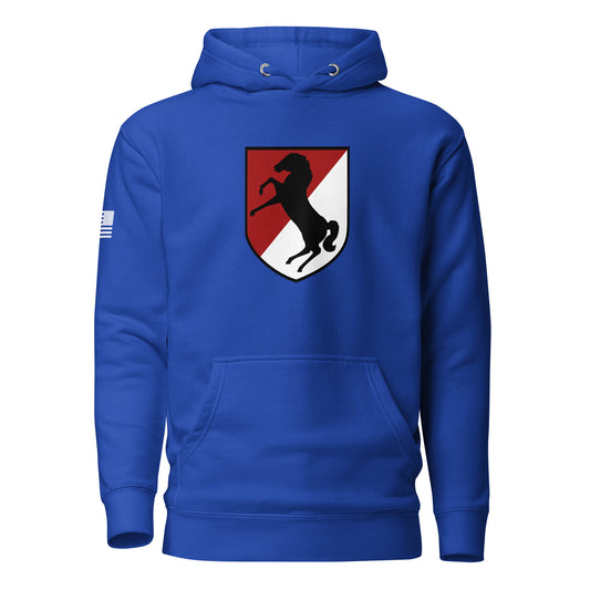 11th Armored Cavalry Regiment Insignia ("Blackhorse Regiment") | Premium Cotton Hoodie Cotton Hoodie Gun Beaver Team Royal S 