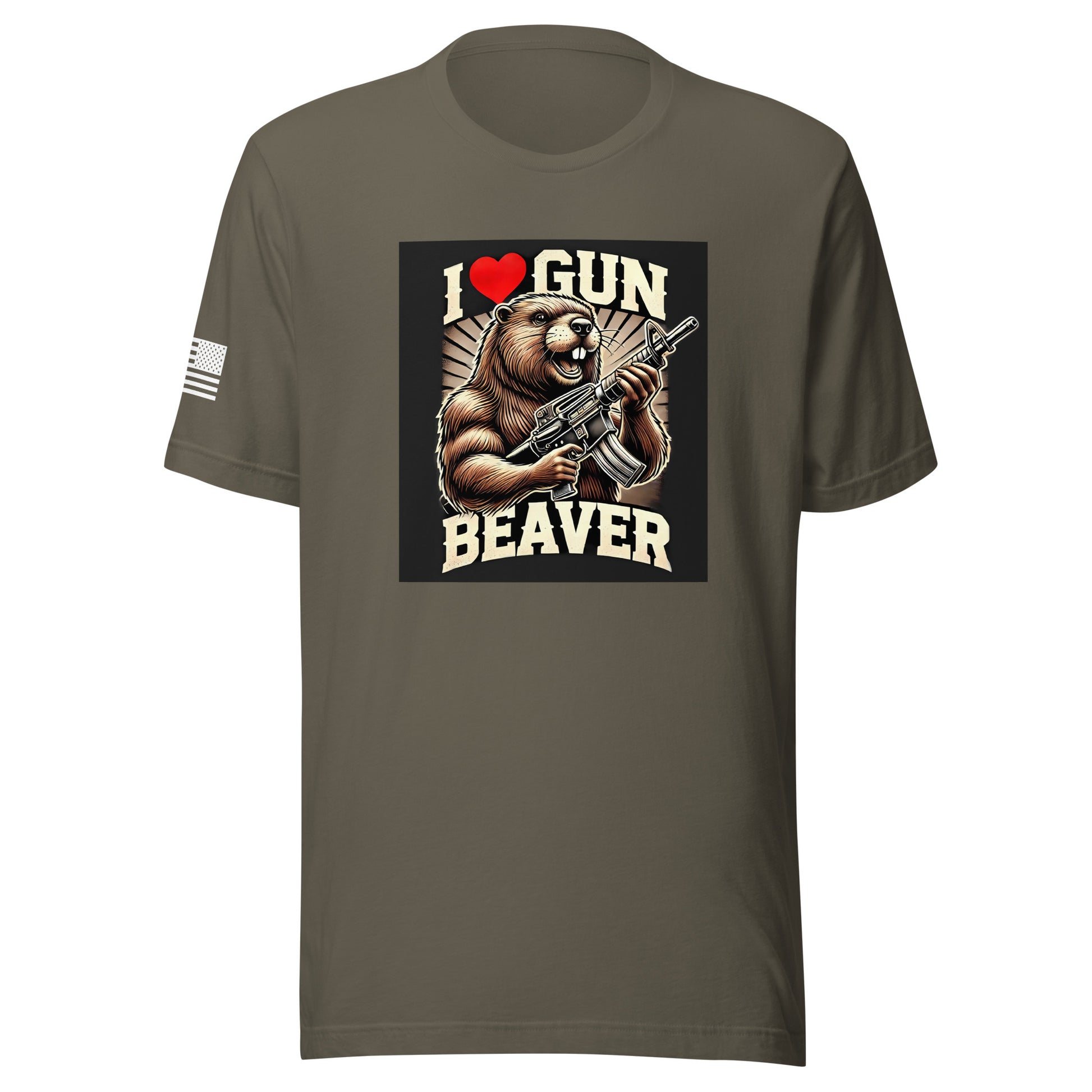 I Love Gun Beaver | Short Sleeve Jersey T-Shirt | Bella + Canvas T-Shirt Gun Beaver Army S 