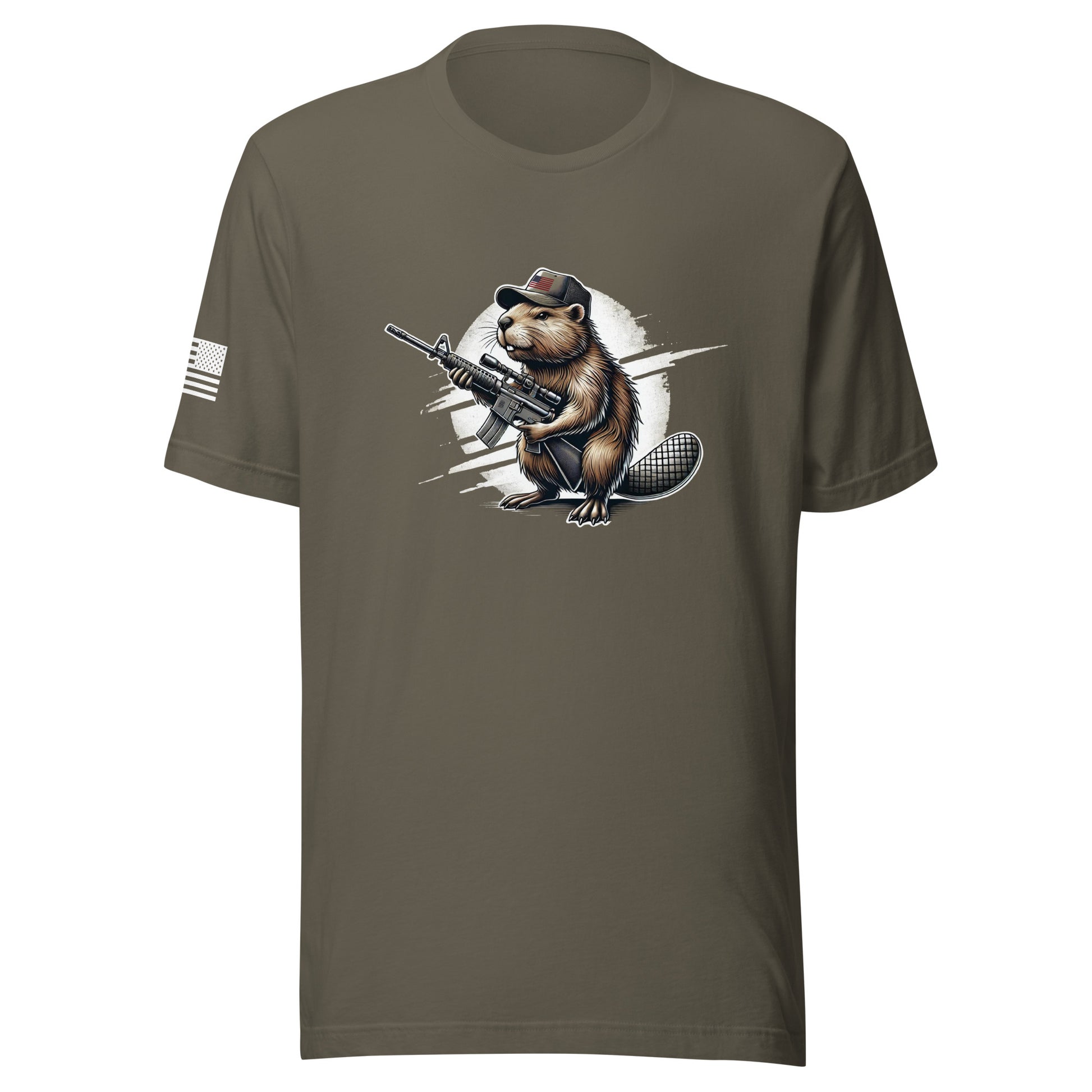 Patriotic Gun Beaver | Short Sleeve Jersey T-Shirt | Bella + Canvas T-Shirt Gun Beaver Army S 