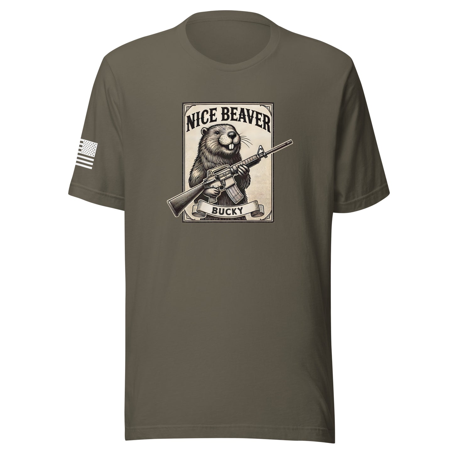 "Nice Beaver!" | Short Sleeve Jersey T-Shirt | Bella + Canvas T-Shirt Gun Beaver Army S 