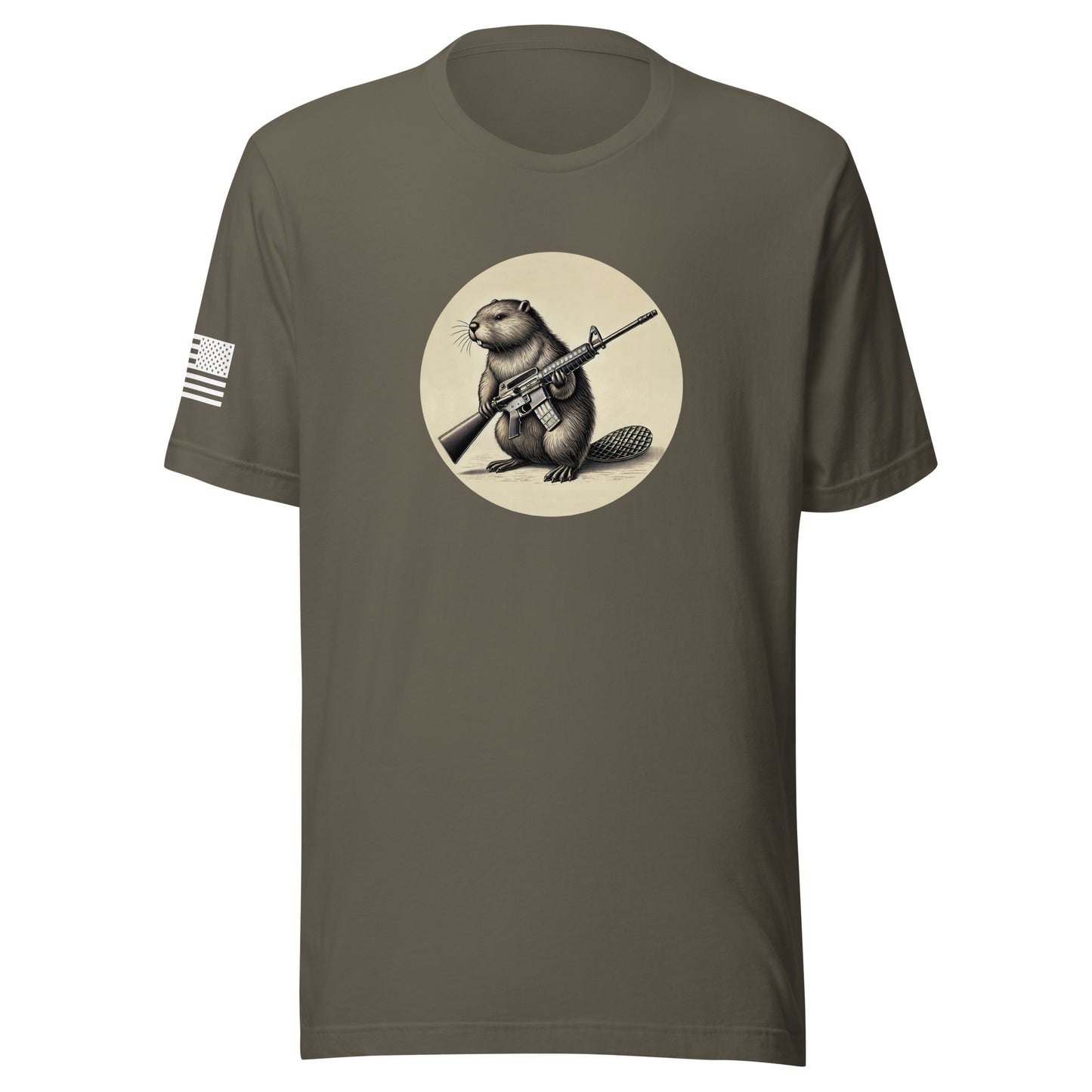 Strapped Beaver | Short Sleeve Jersey T-Shirt | Bella + Canvas T-Shirt Gun Beaver Army S 