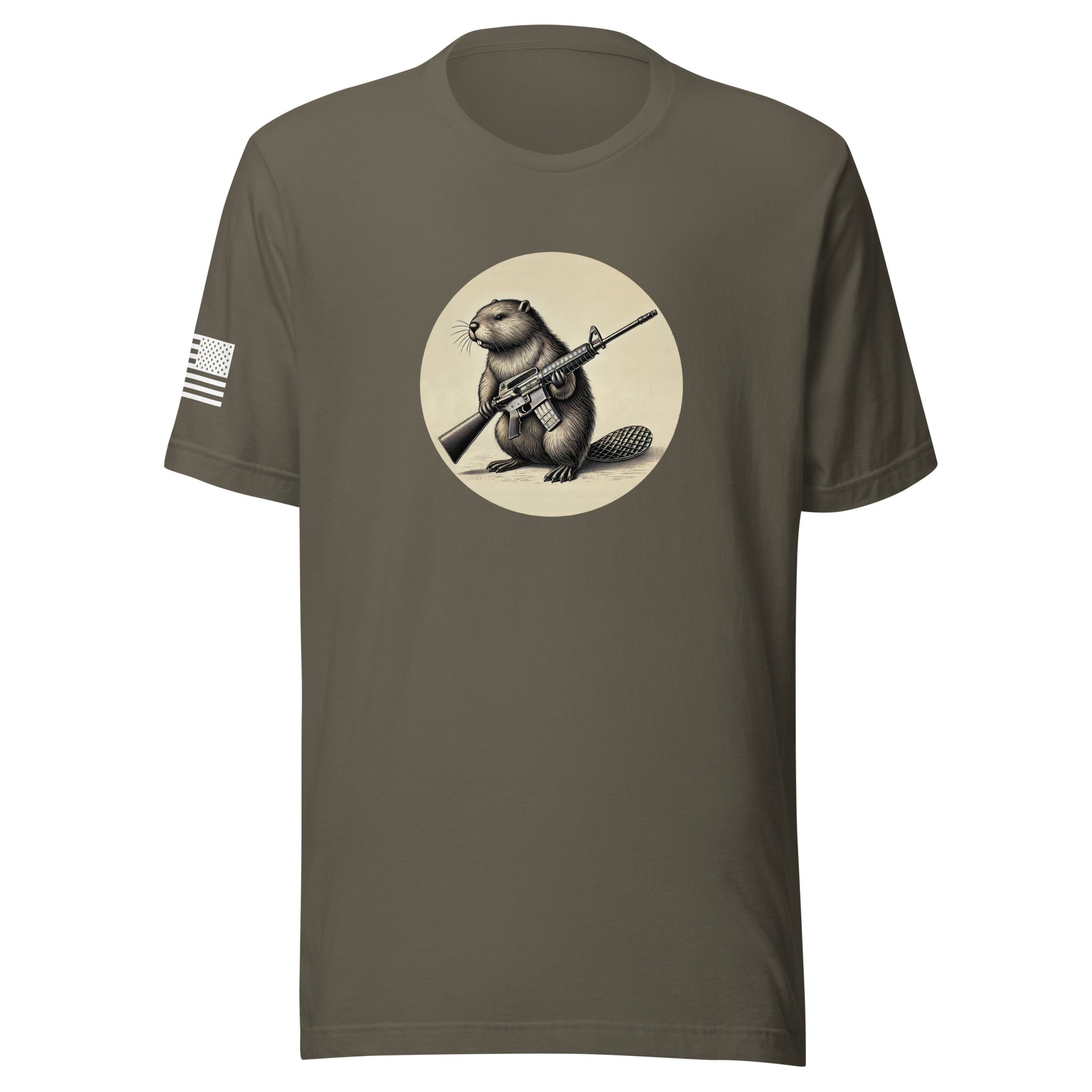 Strapped Beaver | Short Sleeve Jersey T-Shirt | Bella + Canvas T-Shirt Gun Beaver Army S 