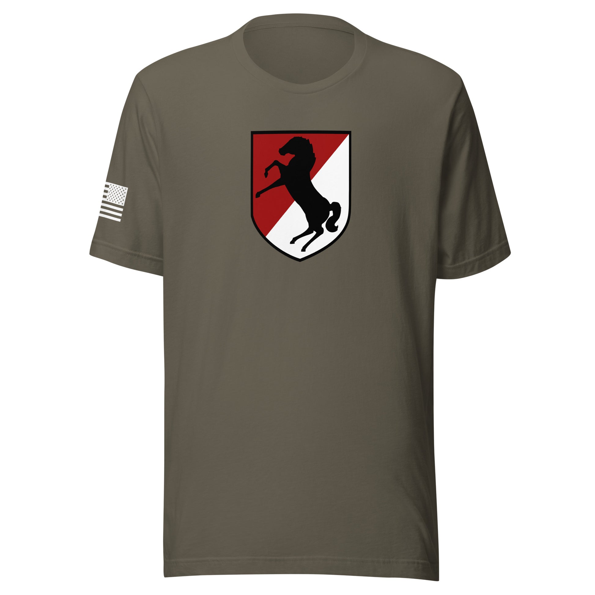 11th Armored Cavalry Regiment Insignia ("Blackhorse Regiment") | Short Sleeve Jersey T-Shirt | Bella + Canvas T-Shirt Gun Beaver Army S 