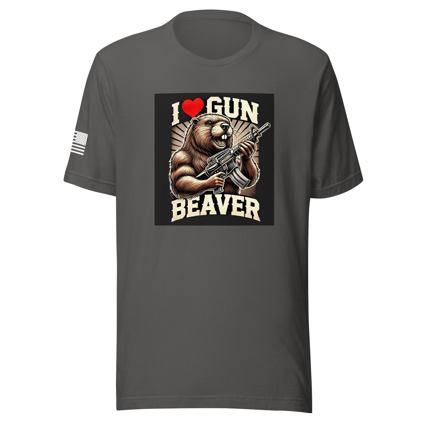 I Love Gun Beaver | Short Sleeve Jersey T-Shirt | Bella + Canvas T-Shirt Gun Beaver Asphalt S 