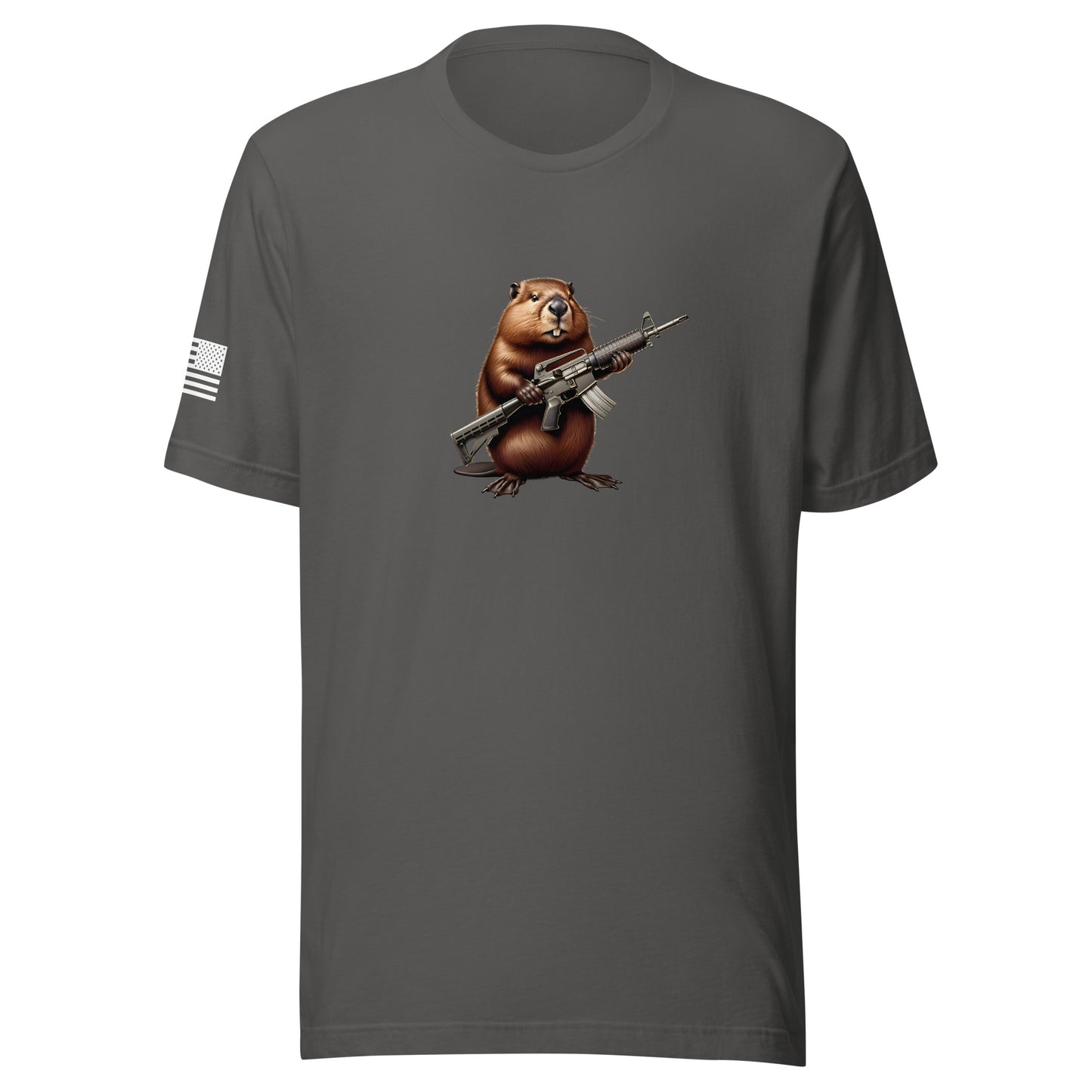 Gun Beaver Clutching Rifle | Short Sleeve Jersey T-Shirt | Bella + Canvas T-Shirt Gun Beaver Asphalt S 