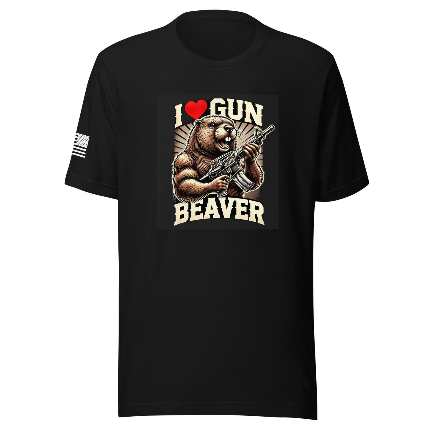 I Love Gun Beaver | Short Sleeve Jersey T-Shirt | Bella + Canvas T-Shirt Gun Beaver Black S 