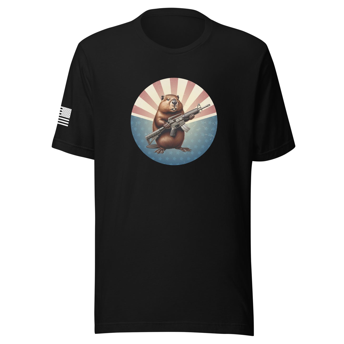 Gun Beaver Stars & Stripes | Short Sleeve Jersey T-Shirt | Bella + Canvas T-Shirt Gun Beaver Black S 