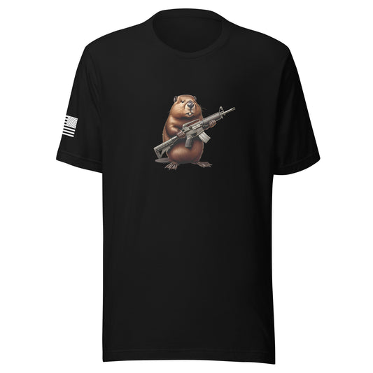 Gun Beaver Clutching Rifle | Short Sleeve Jersey T-Shirt | Bella + Canvas T-Shirt Gun Beaver Black S 