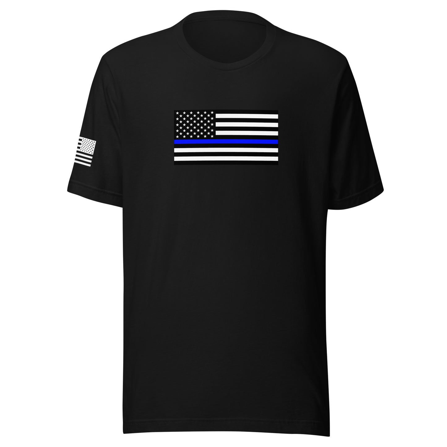 Thin Blue Line Flag | Short Sleeve Jersey T-Shirt | Bella + Canvas T-Shirt Gun Beaver Black S 