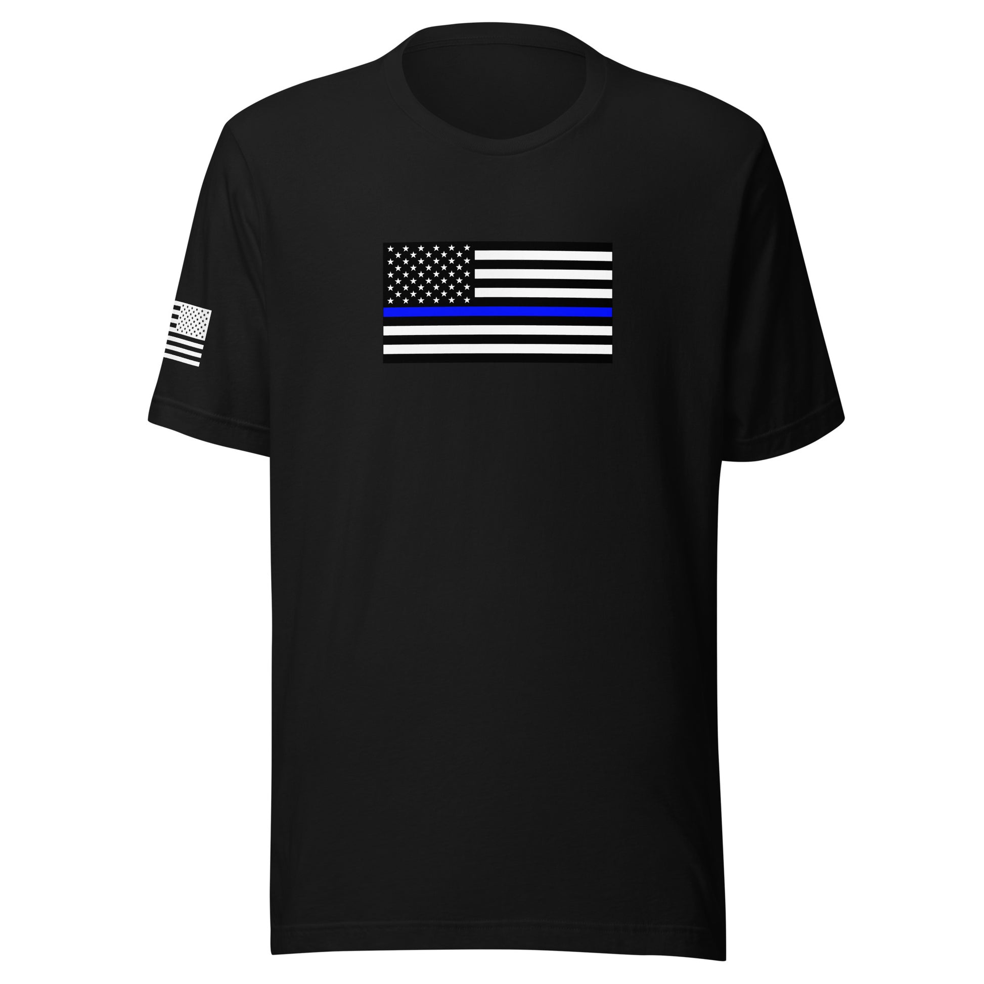 Thin Blue Line Flag | Short Sleeve Jersey T-Shirt | Bella + Canvas T-Shirt Gun Beaver Black S 