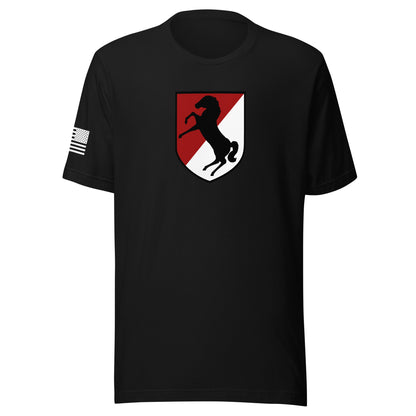 11th Armored Cavalry Regiment Insignia ("Blackhorse Regiment") | Short Sleeve Jersey T-Shirt | Bella + Canvas T-Shirt Gun Beaver Black S 