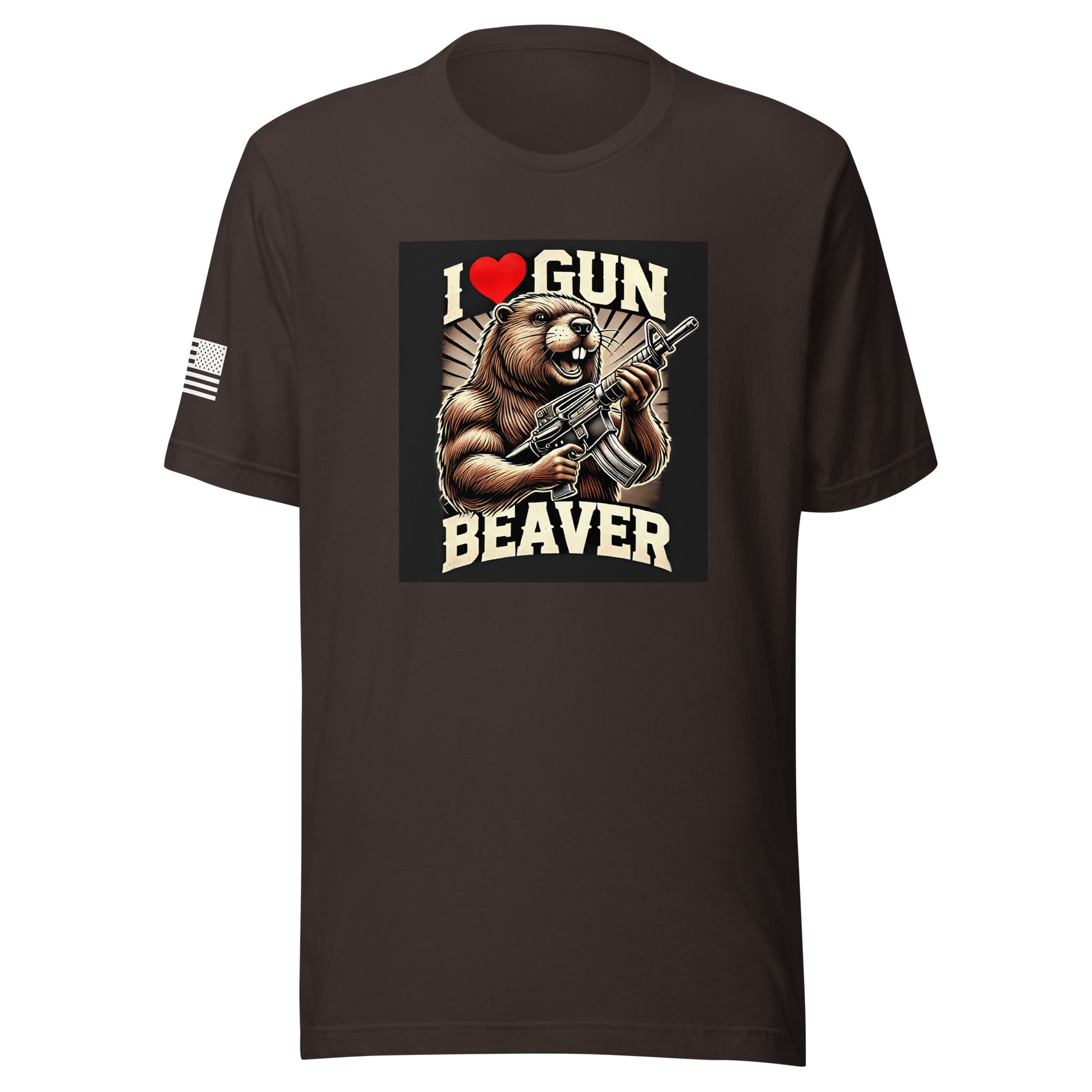 I Love Gun Beaver | Short Sleeve Jersey T-Shirt | Bella + Canvas T-Shirt Gun Beaver Brown S 