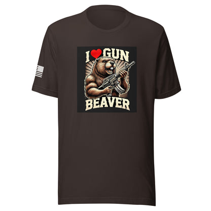 I Love Gun Beaver | Short Sleeve Jersey T-Shirt | Bella + Canvas T-Shirt Gun Beaver Brown S 