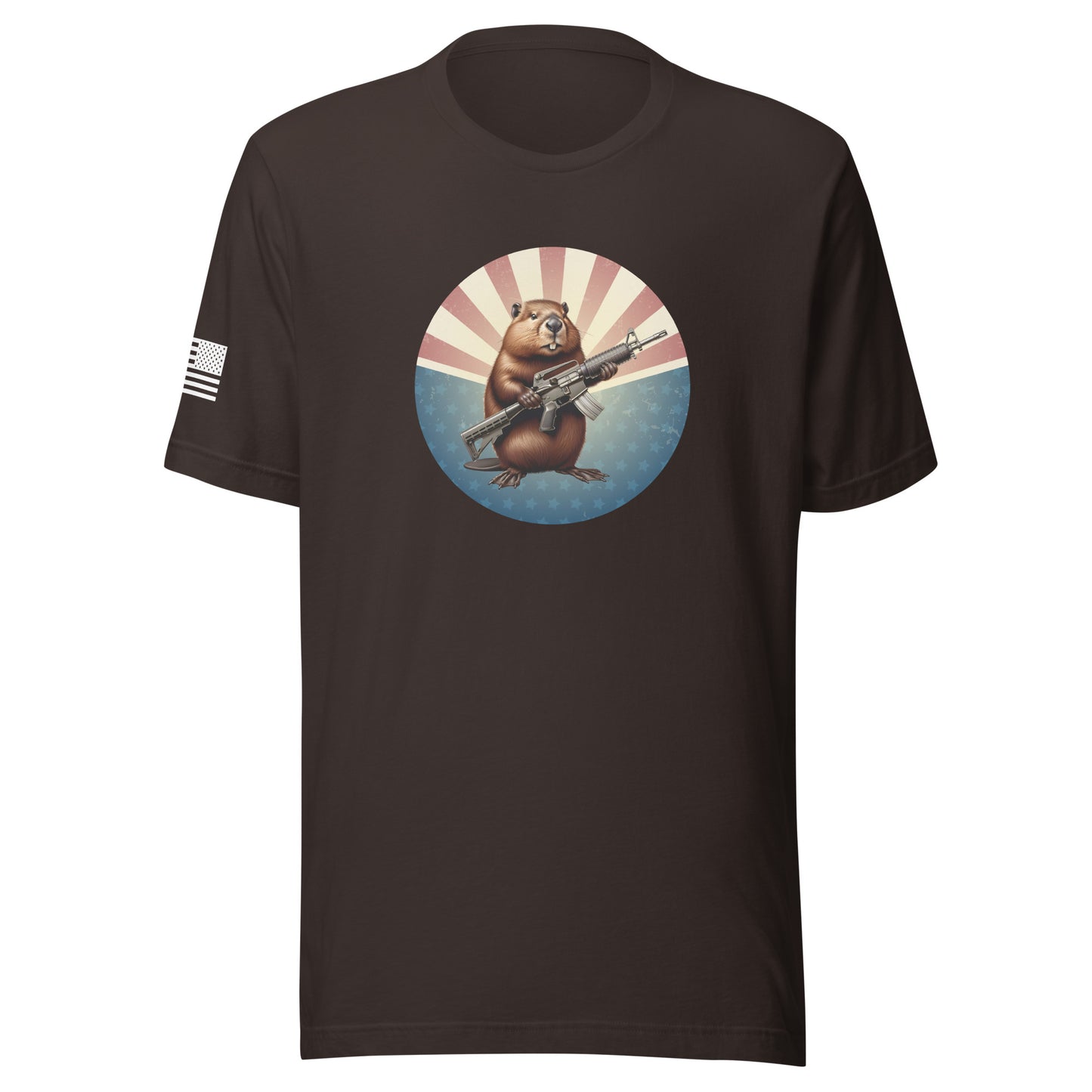 Gun Beaver Stars & Stripes | Short Sleeve Jersey T-Shirt | Bella + Canvas T-Shirt Gun Beaver Brown S 