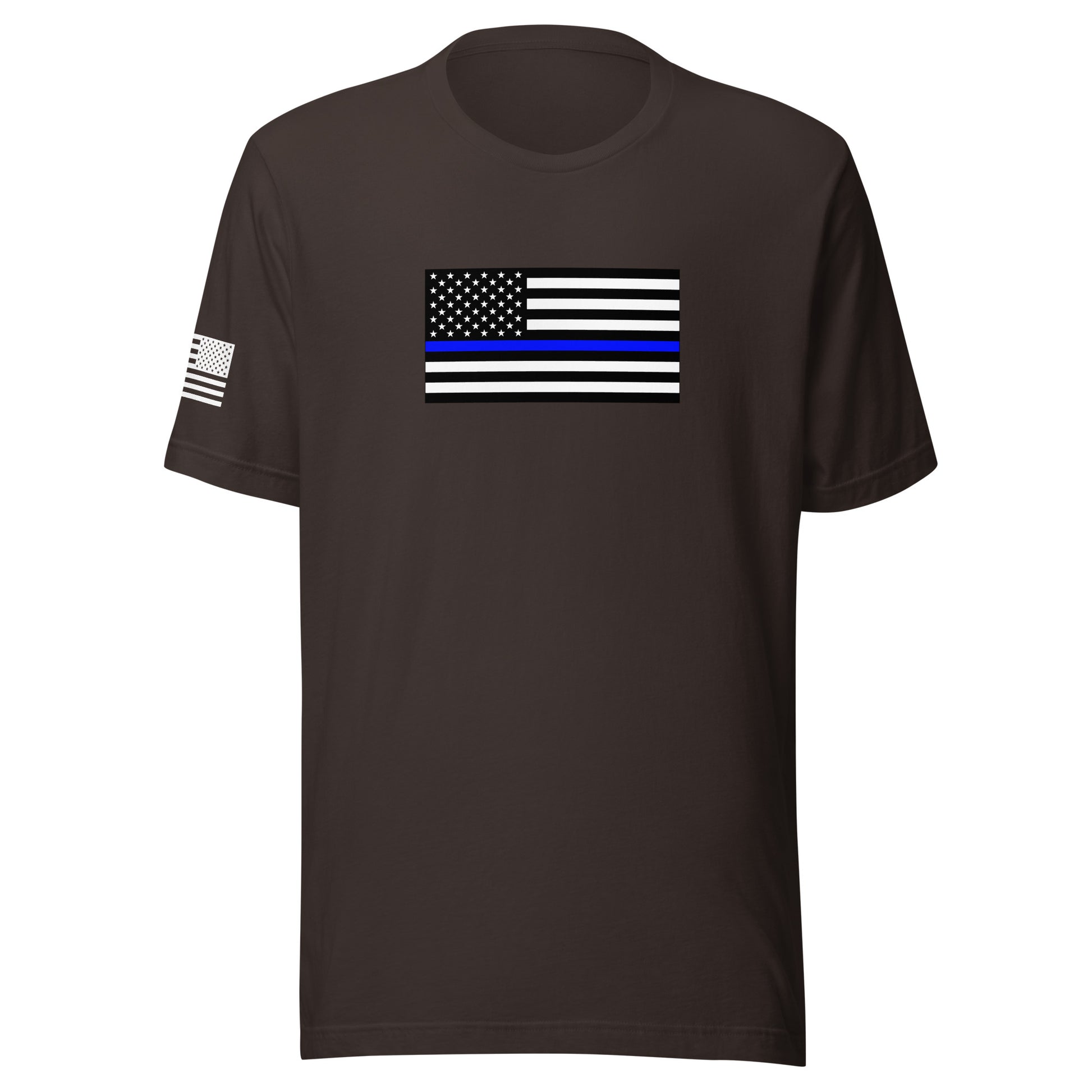 Thin Blue Line Flag | Short Sleeve Jersey T-Shirt | Bella + Canvas T-Shirt Gun Beaver Brown S 