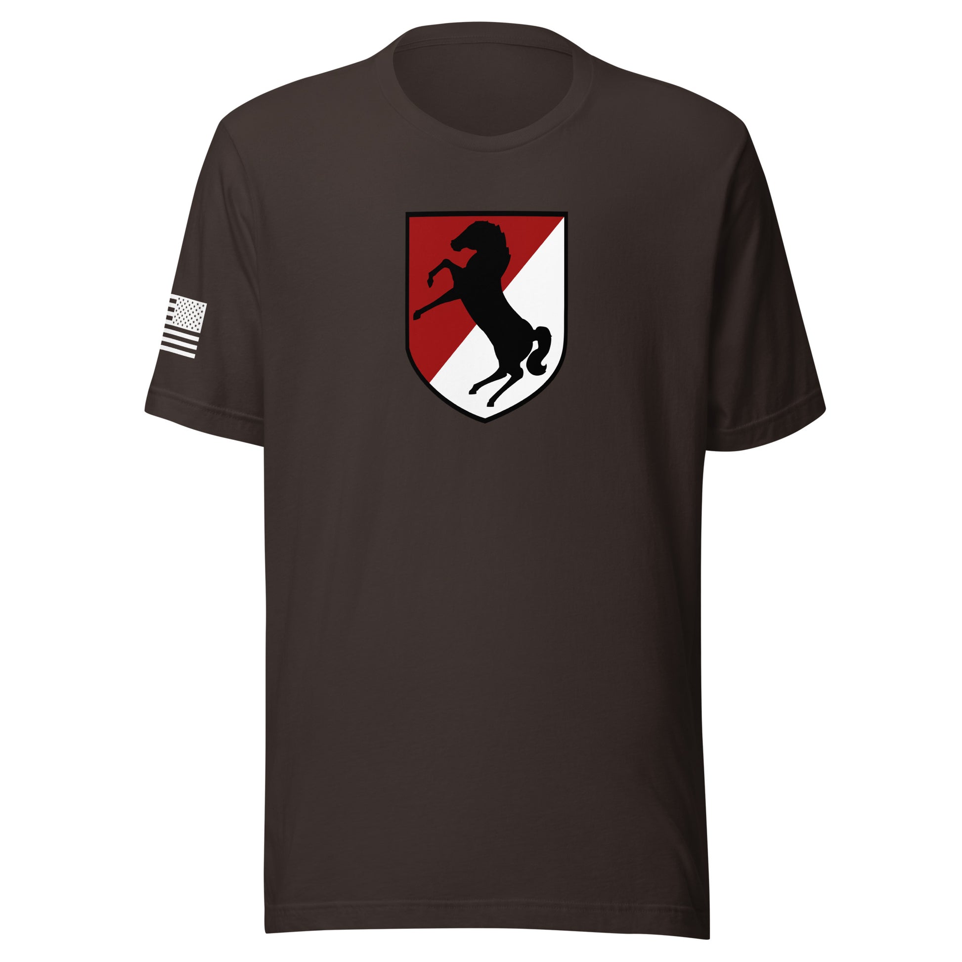 11th Armored Cavalry Regiment Insignia ("Blackhorse Regiment") | Short Sleeve Jersey T-Shirt | Bella + Canvas T-Shirt Gun Beaver Brown S 