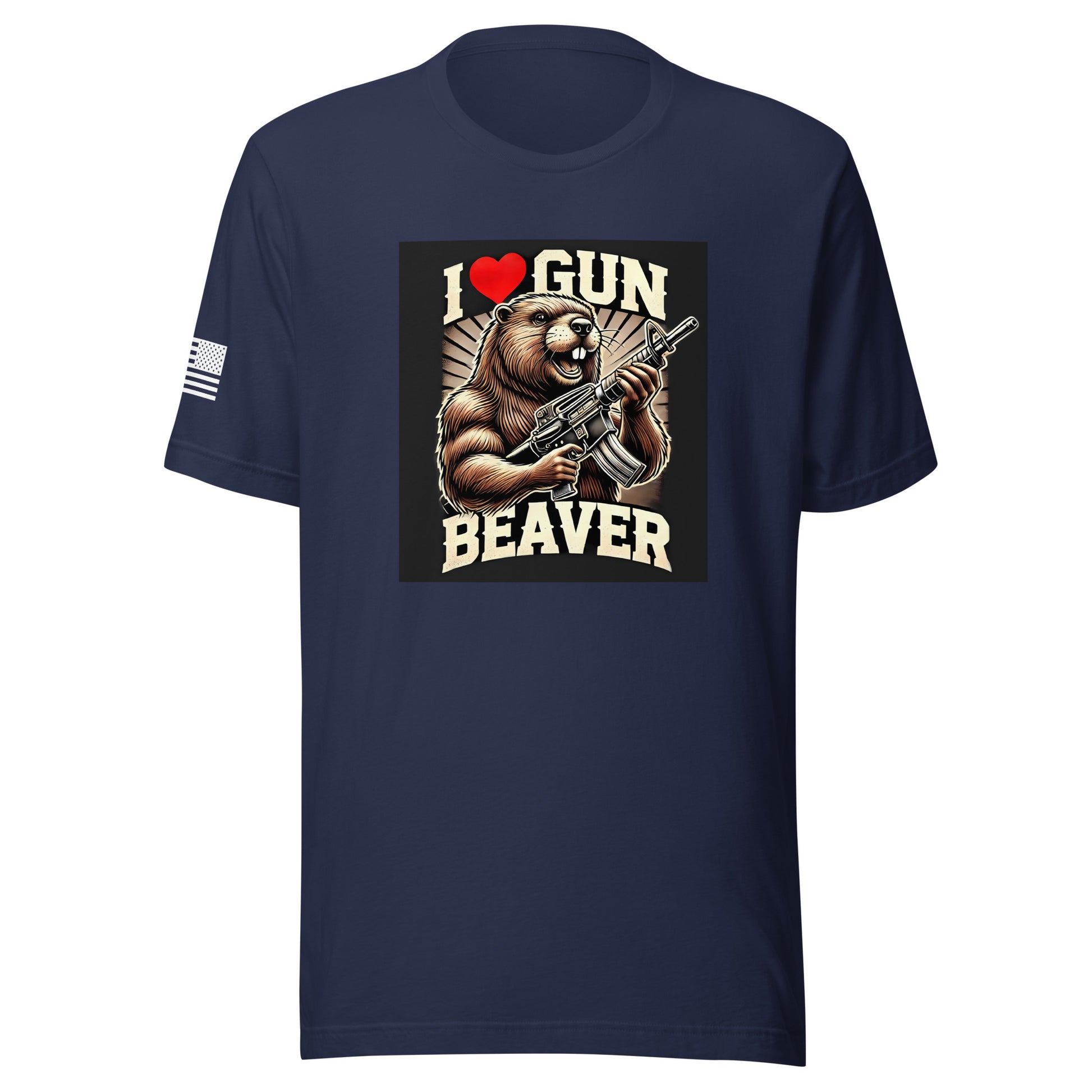 I Love Gun Beaver | Short Sleeve Jersey T-Shirt | Bella + Canvas T-Shirt Gun Beaver Navy S 