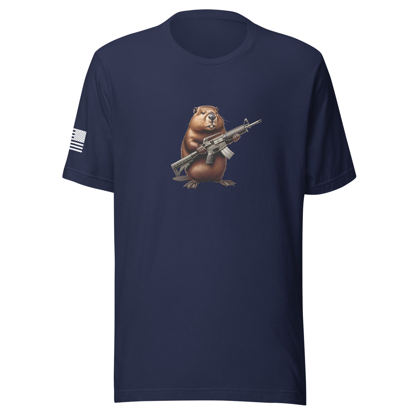 Gun Beaver Clutching Rifle | Short Sleeve Jersey T-Shirt | Bella + Canvas T-Shirt Gun Beaver Navy S 