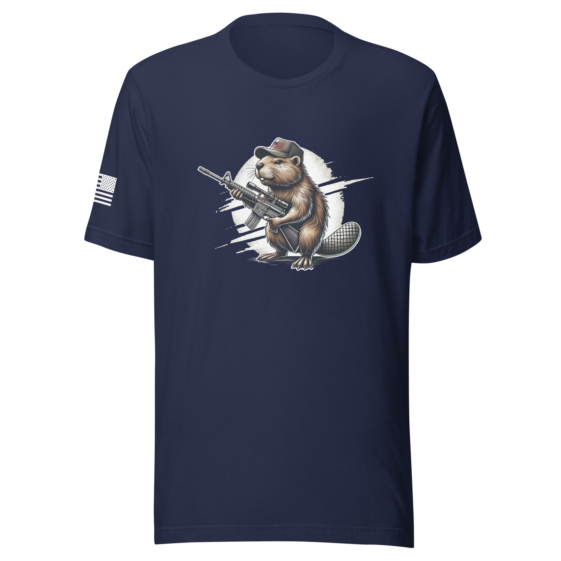 Patriotic Gun Beaver | Short Sleeve Jersey T-Shirt | Bella + Canvas T-Shirt Gun Beaver Navy S 