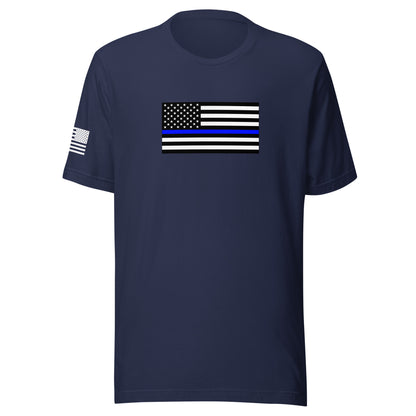 Thin Blue Line Flag | Short Sleeve Jersey T-Shirt | Bella + Canvas T-Shirt Gun Beaver Navy S 