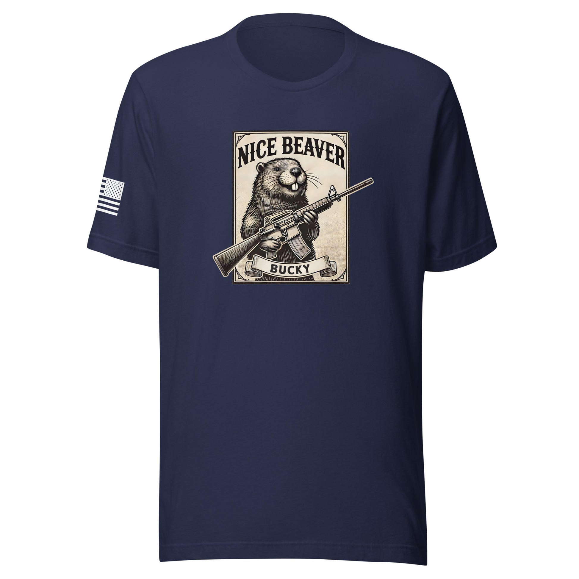 "Nice Beaver!" | Short Sleeve Jersey T-Shirt | Bella + Canvas T-Shirt Gun Beaver Navy S 