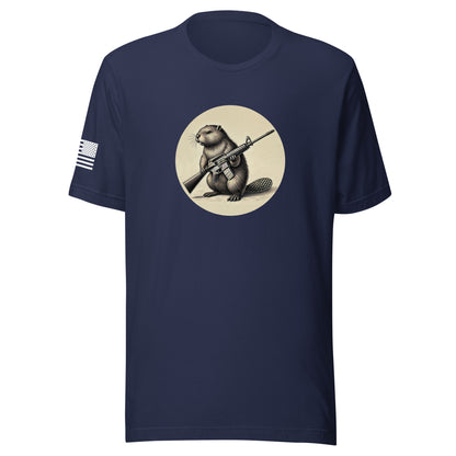 Strapped Beaver | Short Sleeve Jersey T-Shirt | Bella + Canvas T-Shirt Gun Beaver Navy S 