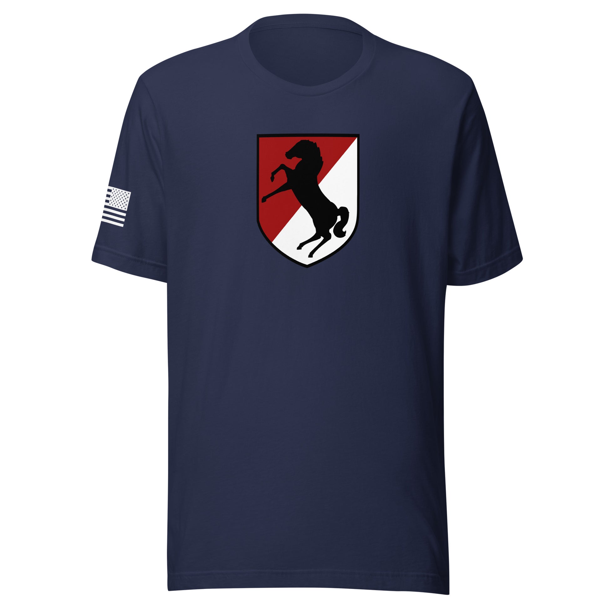 11th Armored Cavalry Regiment Insignia ("Blackhorse Regiment") | Short Sleeve Jersey T-Shirt | Bella + Canvas T-Shirt Gun Beaver Navy S 