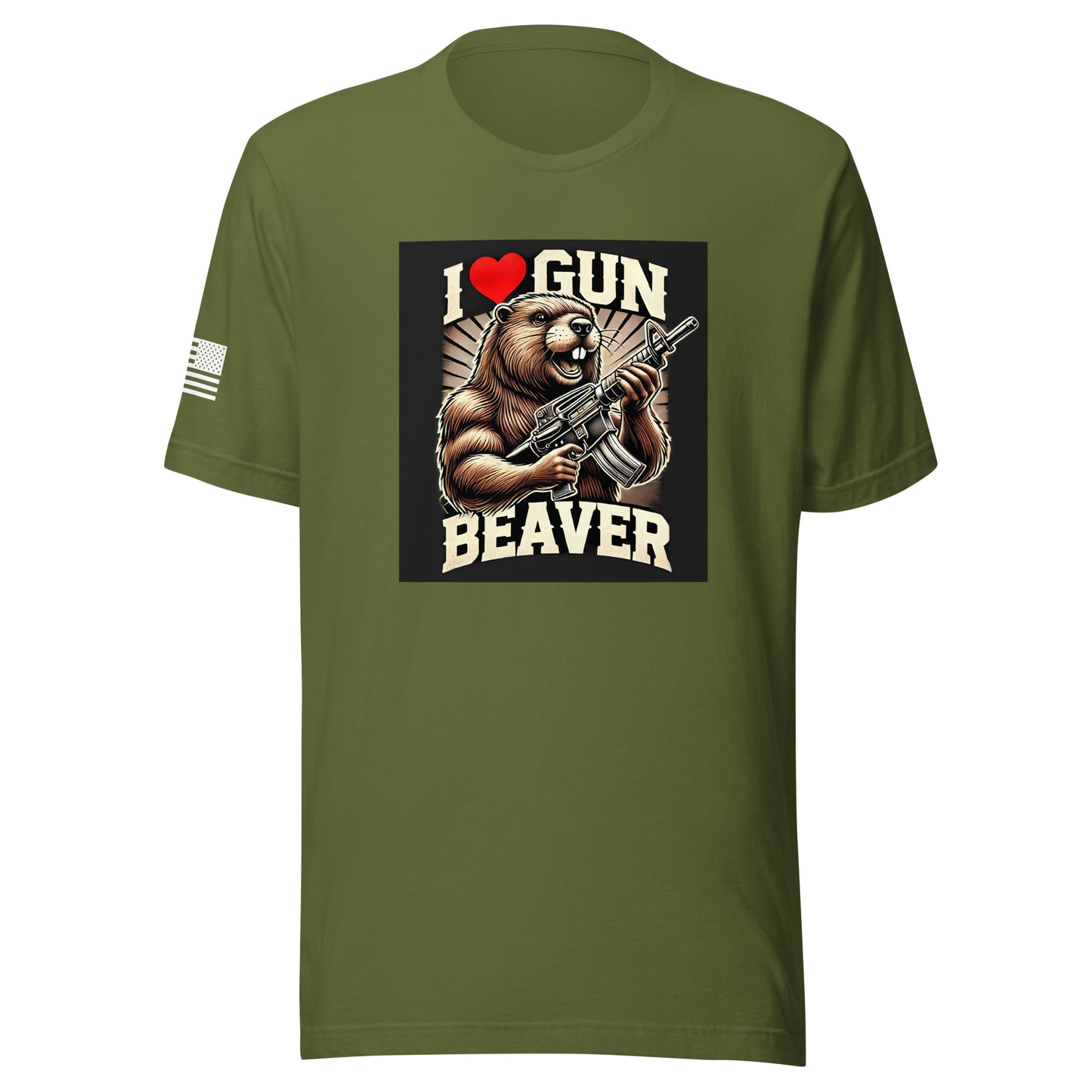 I Love Gun Beaver | Short Sleeve Jersey T-Shirt | Bella + Canvas T-Shirt Gun Beaver Olive S 