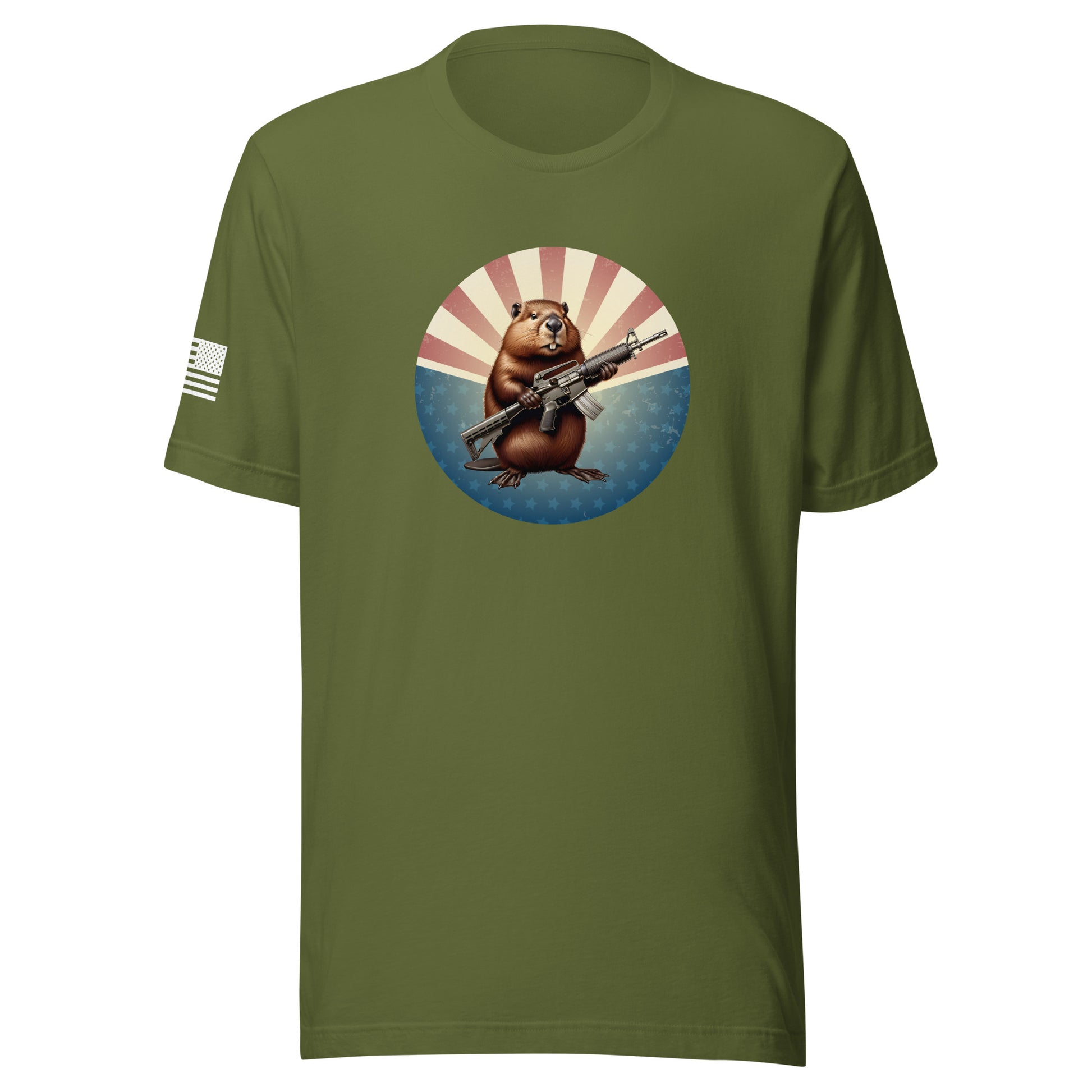 Gun Beaver Stars & Stripes | Short Sleeve Jersey T-Shirt | Bella + Canvas T-Shirt Gun Beaver Olive S 