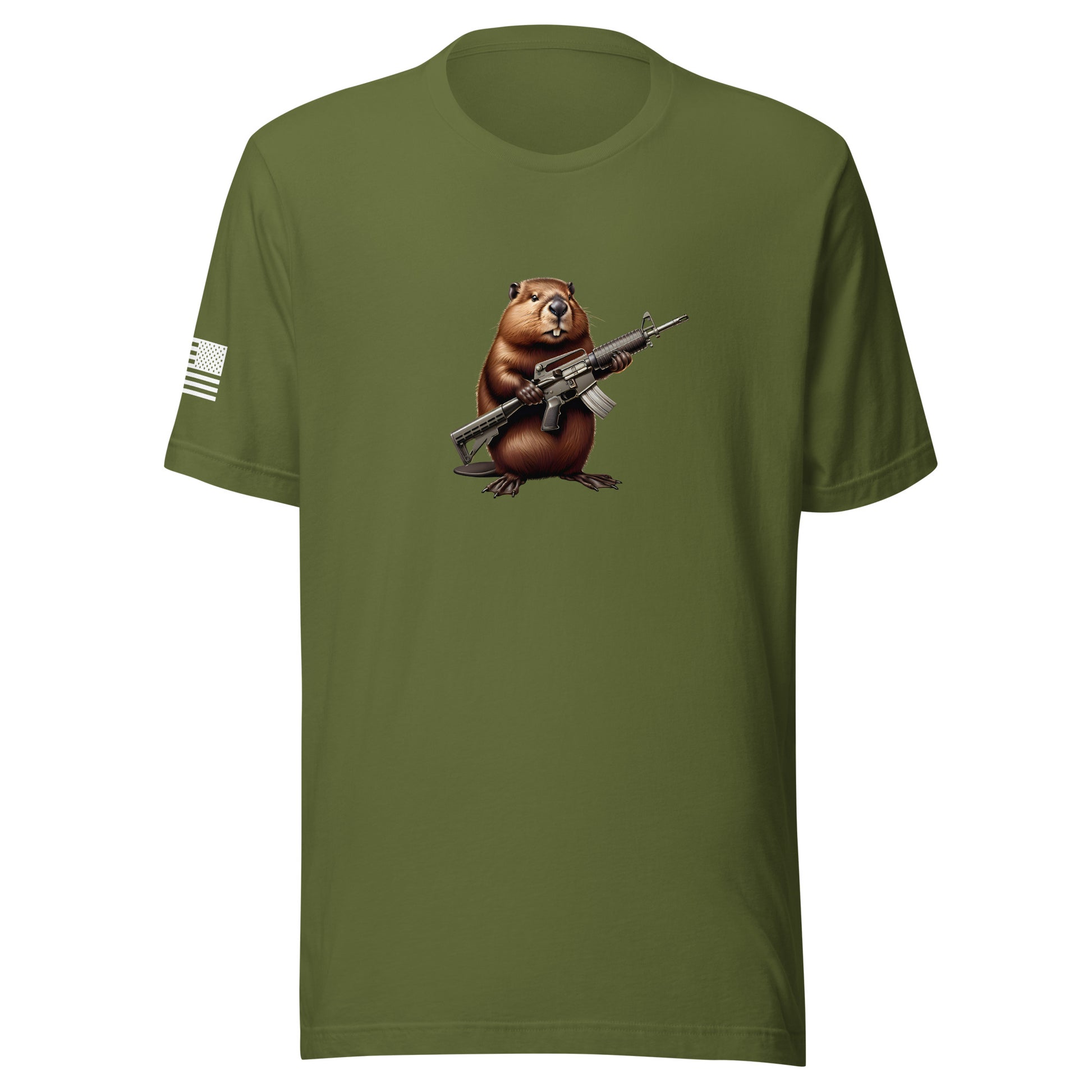 Gun Beaver Clutching Rifle | Short Sleeve Jersey T-Shirt | Bella + Canvas T-Shirt Gun Beaver Olive S 