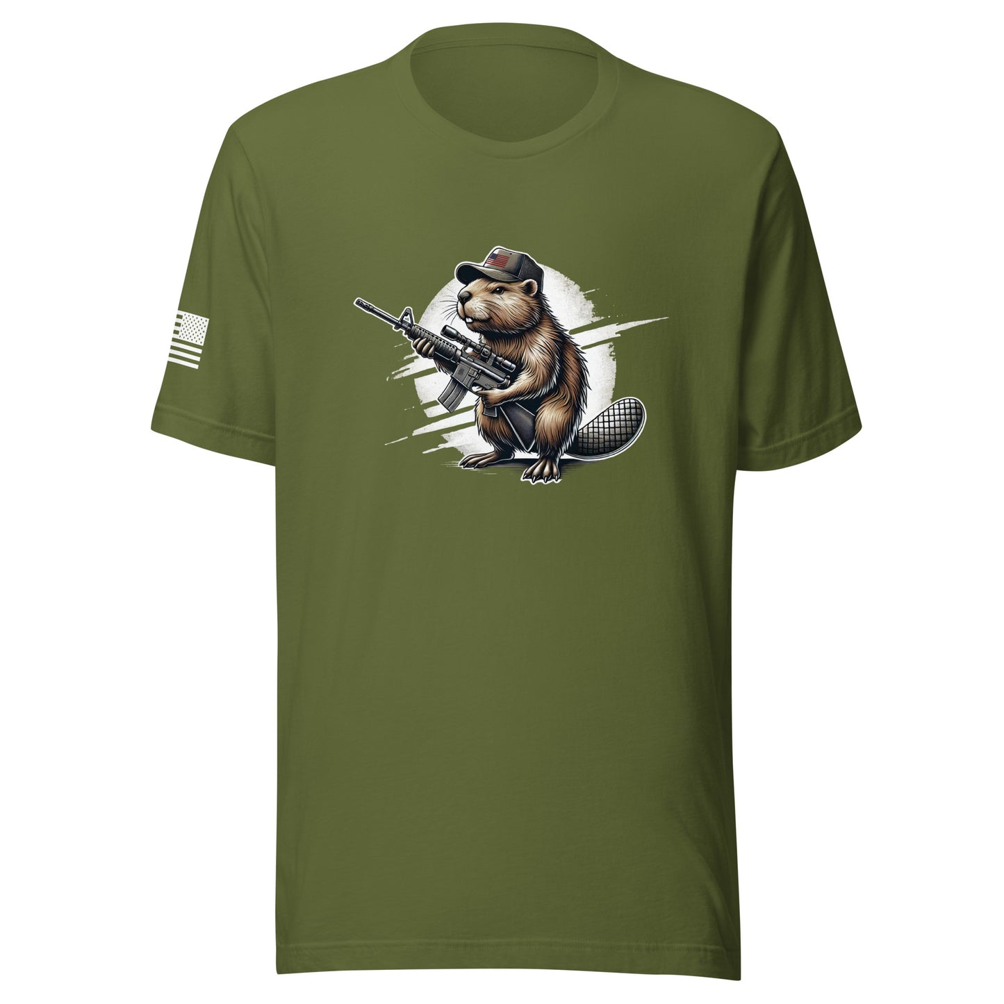 Patriotic Gun Beaver | Short Sleeve Jersey T-Shirt | Bella + Canvas T-Shirt Gun Beaver Olive S 