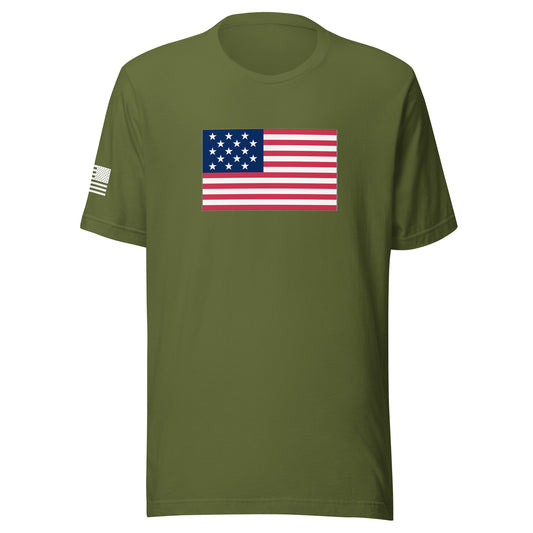 1812 Flag ("The Star-Spangled Banner") | Short Sleeve Jersey T-Shirt | Bella + Canvas T-Shirt Gun Beaver Olive S 