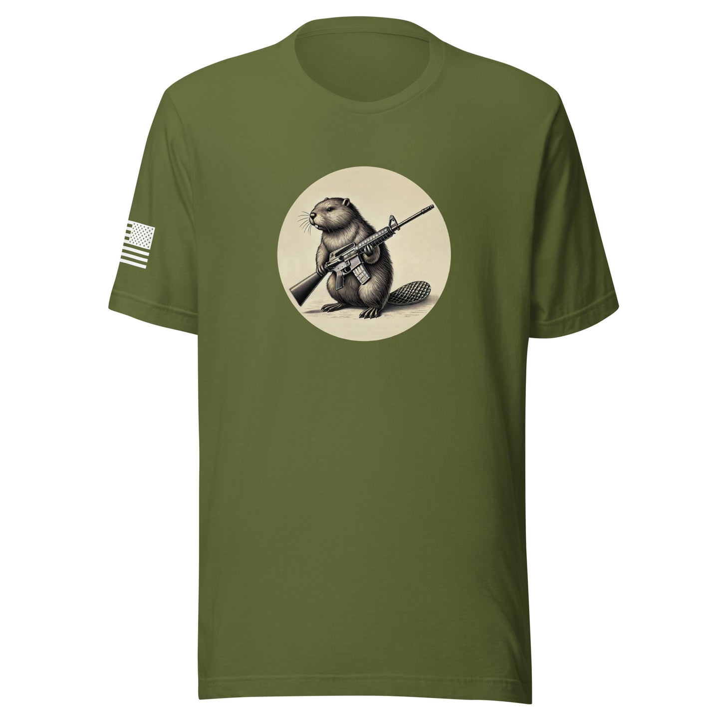 Strapped Beaver | Short Sleeve Jersey T-Shirt | Bella + Canvas T-Shirt Gun Beaver Olive S 